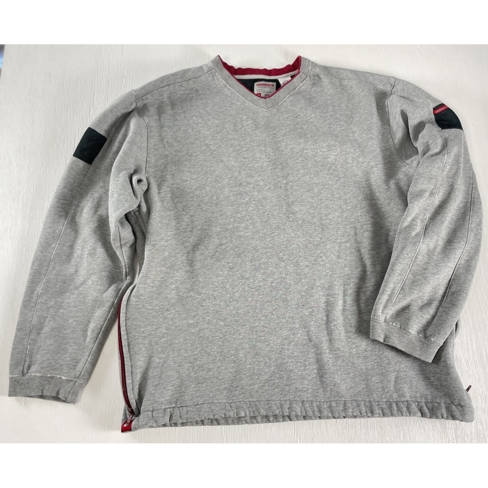 Quiksilver Y2k Mens Gray Long Sleeve Pullover V-Neck Sweater Zip Pockets Size‎ L